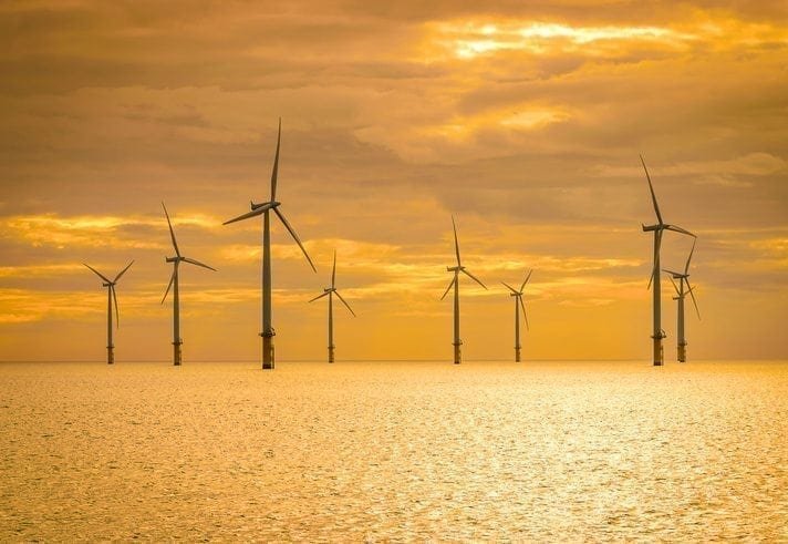 Wind farm under construction on coast England