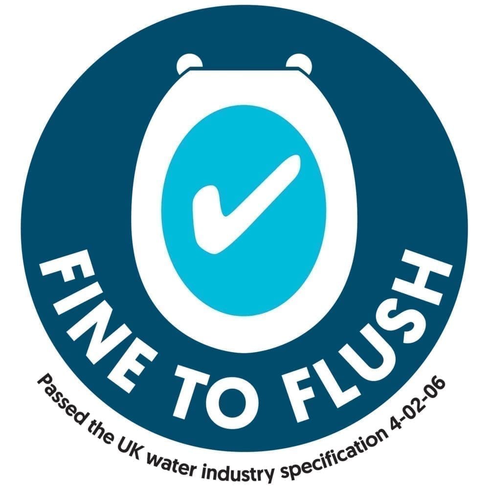 The 'Fine to Flush' logo for flushable wipes