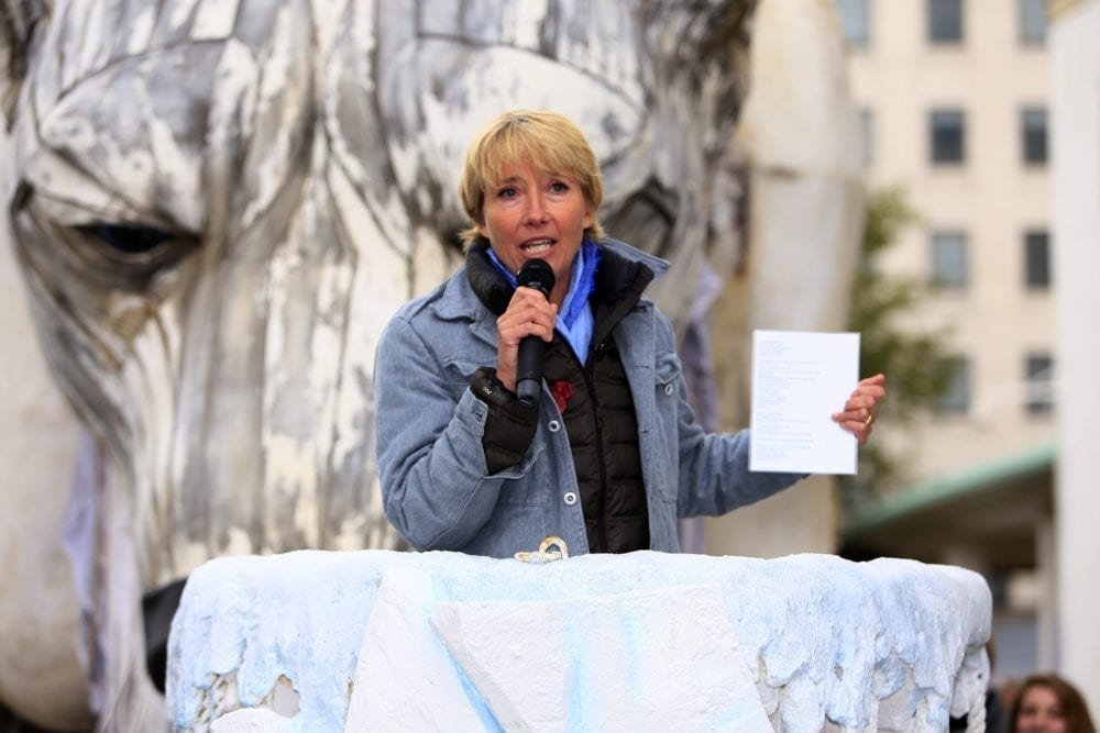 Emma Thompson joins activists and giant polar bear Aurora in a protest against Shell's drilling in the Arctic. Picture from MyGreenPod Sustainable News