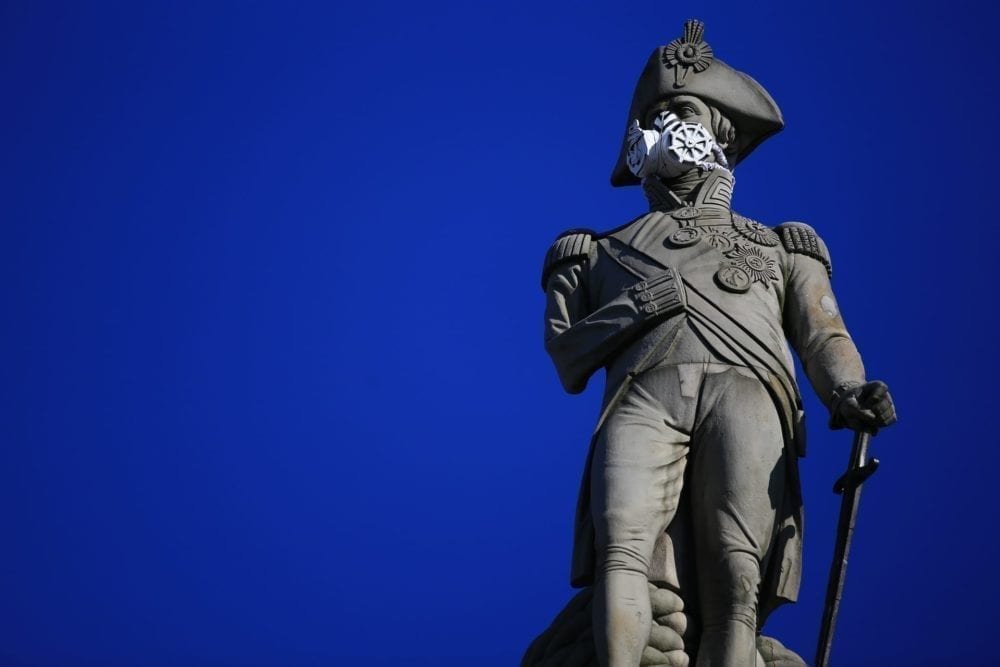 Nelson's Column Pollution Mask Action in London