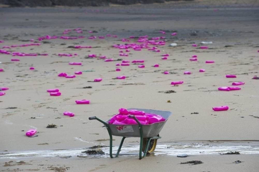 Pink bottles land on Cornish beach Picture from MyGreenPod Sustainable News