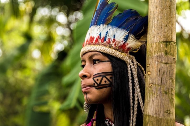 Indigenous girl from Tupi Guarani tribe in Manaus, Brazil
