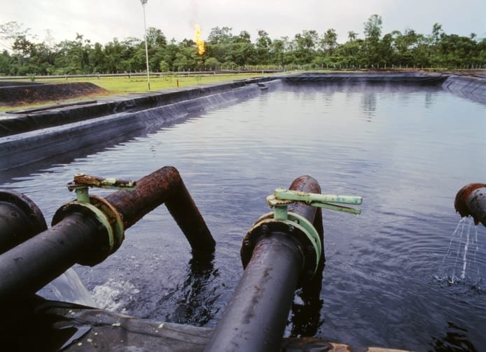 Discharge pond at a petroleum production station in the Ecuadorian Amazon