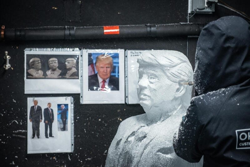 Ice Sculptures of Melting Leaders Trump and Bolsonaro in New York