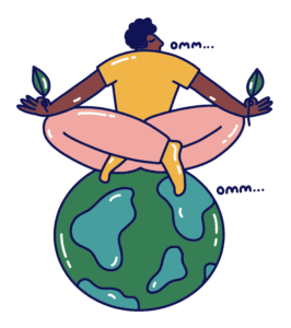 Illustration of person meditating on globe