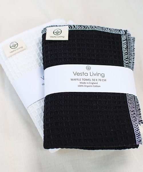 Vesta Living Organic Cotton Waffle Hand Towel Black White