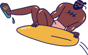 Illustration of a person riding a surfboard
