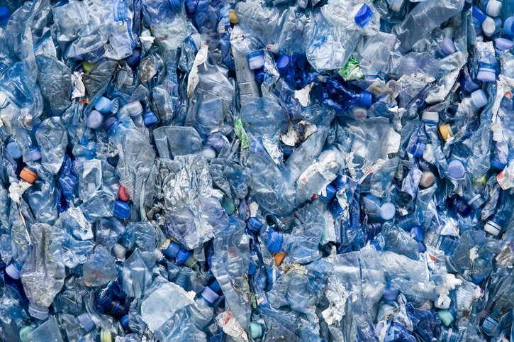 A huge pile of discarded plastic bottles