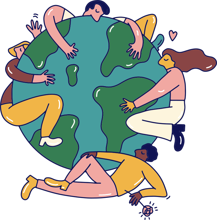 illustration of the earth with people hugging it