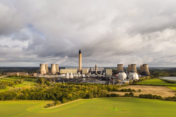 Aerial view of Drax Power Station and coal stack