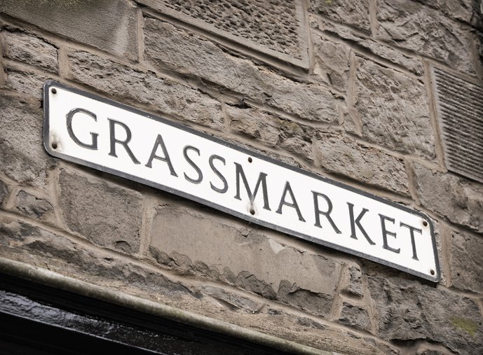 Street sign for the historic Grassmarket area of Edinburgh's Old Town