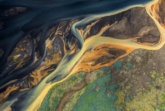 Glacial rivers of Iceland, captured from a helicopter