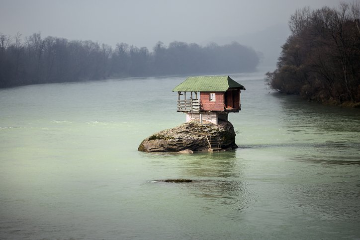 The house on the rock on river Drina in Bajina Basta, Serbia