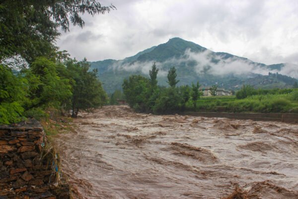 Heavy flood after rain In the local stream, August 2022, Mingora Swat, Pakistan