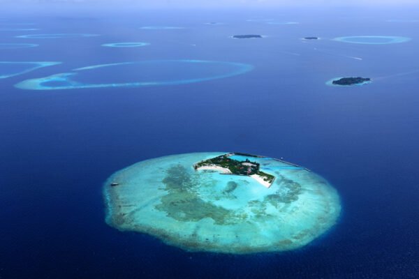 Aerial photo from an island of the Maldives
