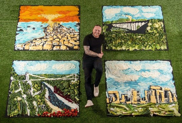 The landscapes, made from organic produce, took 48 hours to craft