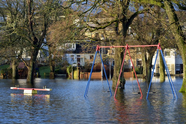 Flooded play area in park