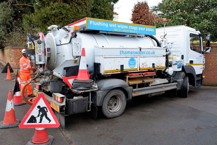 Thames Water vacuum tanker collecting domestic liquid waste
