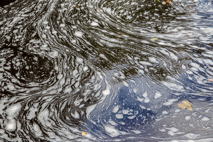 Pollution on river water surface