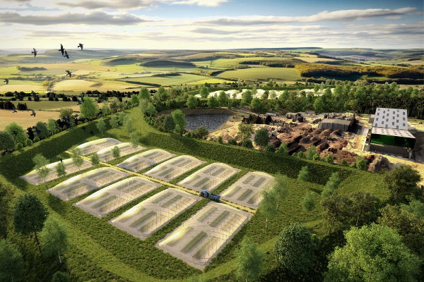 Aerial image of the proposed Sustain green food super production centre and Super-Midden, Royal Wootton Bassett