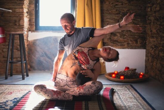 Nadia receives a massage at Freedom Ville eco-village