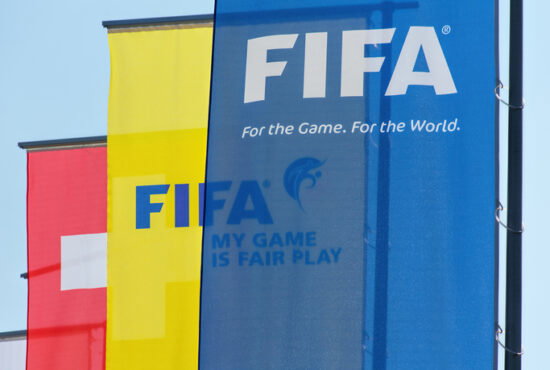 Flags at the entrance of the FIFA headquarters