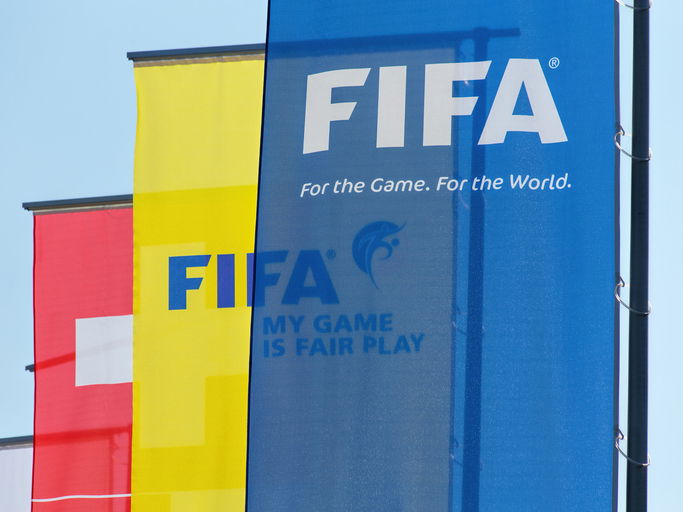 Flags at the entrance of the FIFA headquarters